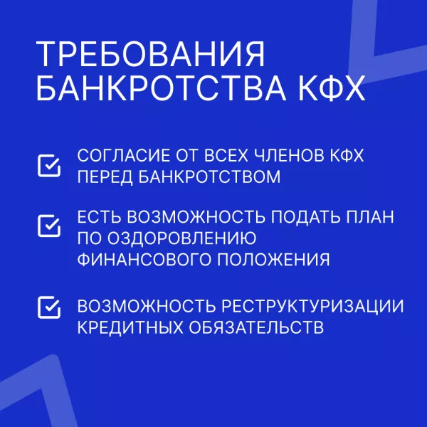 Какие обязательные требования для банкротства КФХ выделяются?